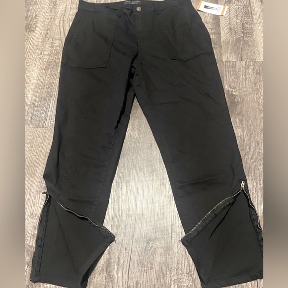 NWT SOCIAL STANDARD Black Utility Ankle Pants 8 Crop Trousers Twill Cigarette - Picture 2 of 14